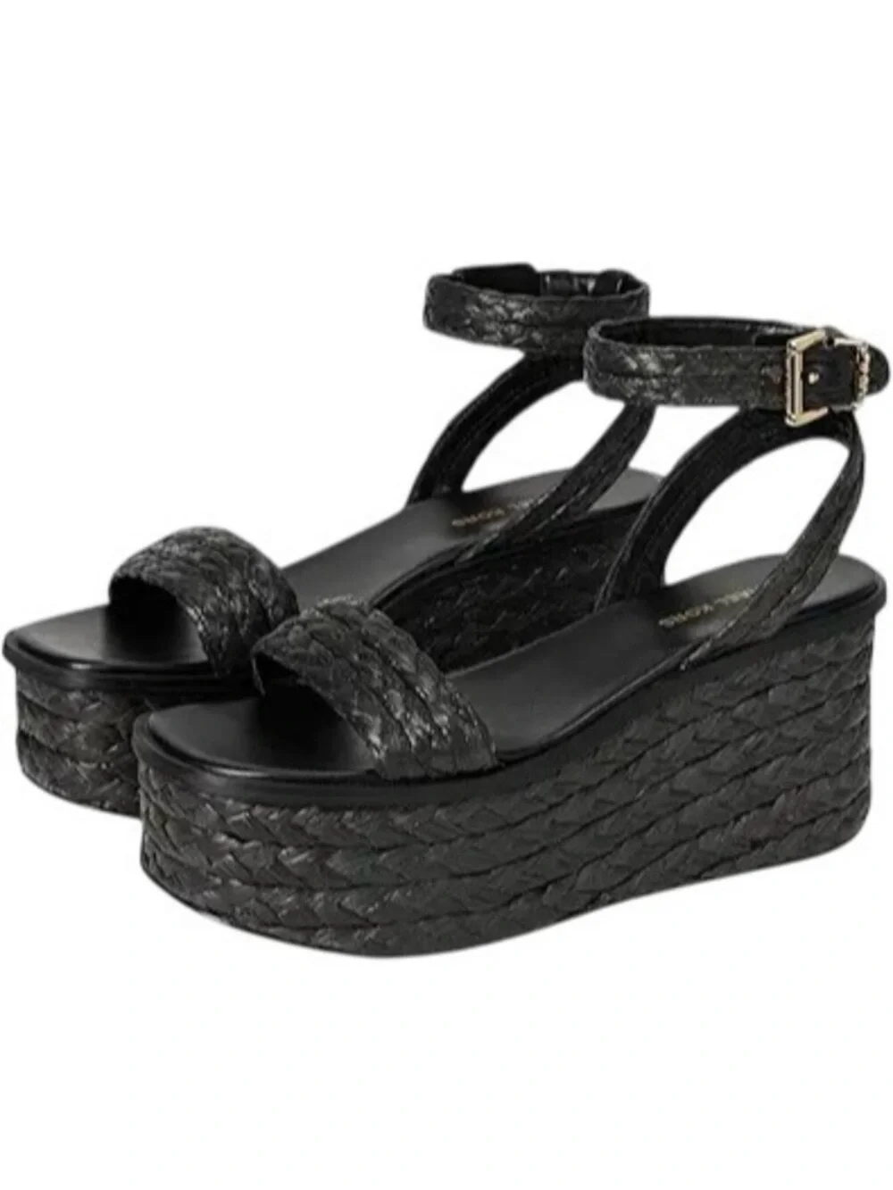 NIB MICHAEL KORS Sandra Wicker Platform Sandal in Black, Size 9.5M